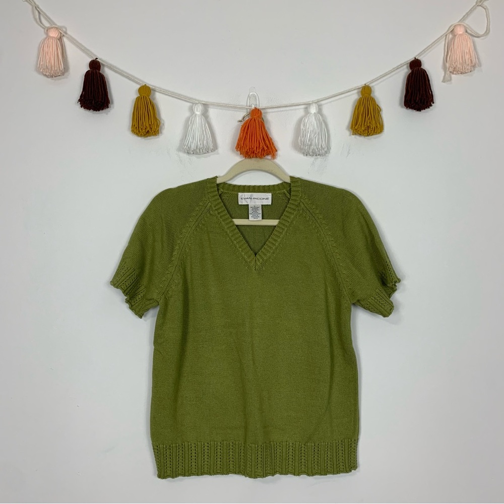Vintage Evan Picone Scallop Hem Light Green Sweater Large